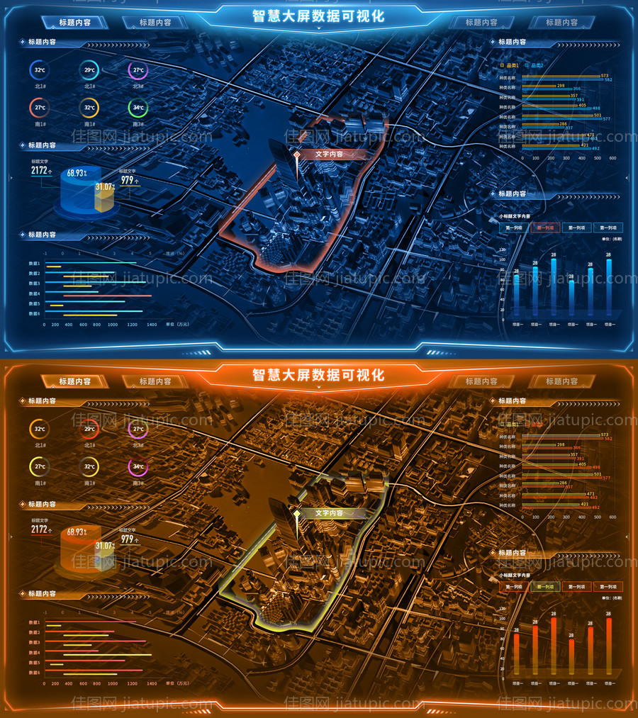 科技蓝数据可视化大屏后台UI设计-源文件