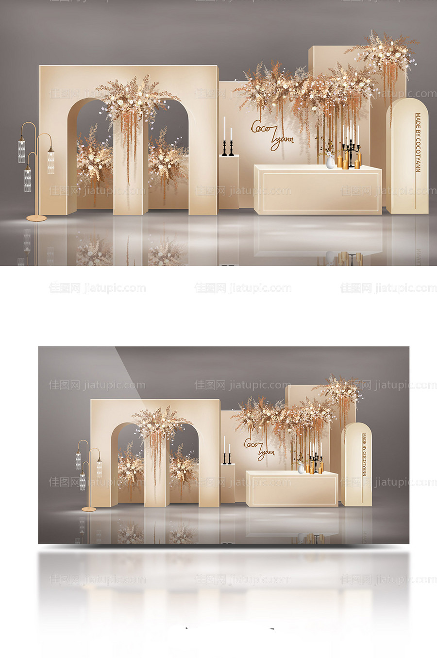 简约清新小预算香槟色婚礼效果图迎宾签-源文件