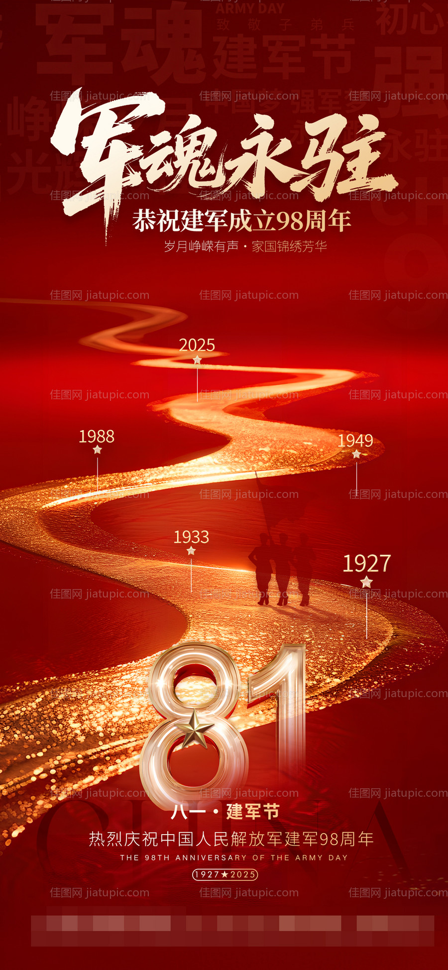 建军节红金海报-源文件