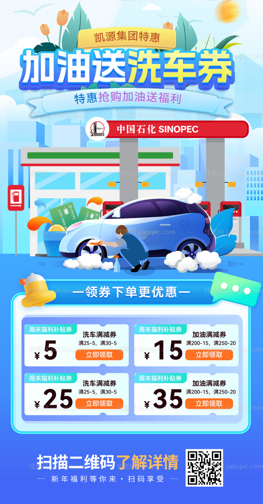 春日加油站洗车券特惠福利优惠券海报-源文件