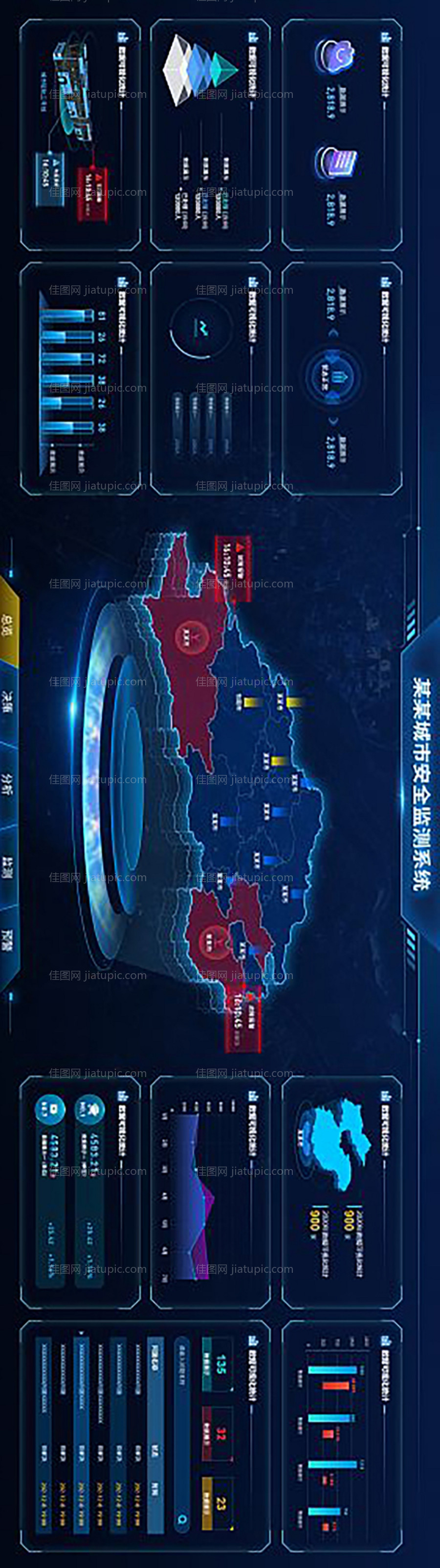 蓝色科技感数据可视化驾驶舱大屏-源文件