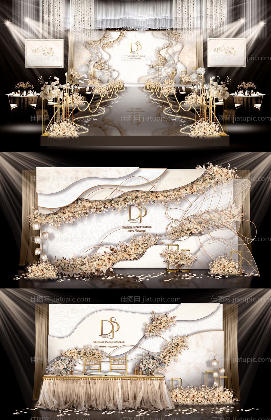 简约香槟系婚礼效果图-源文件