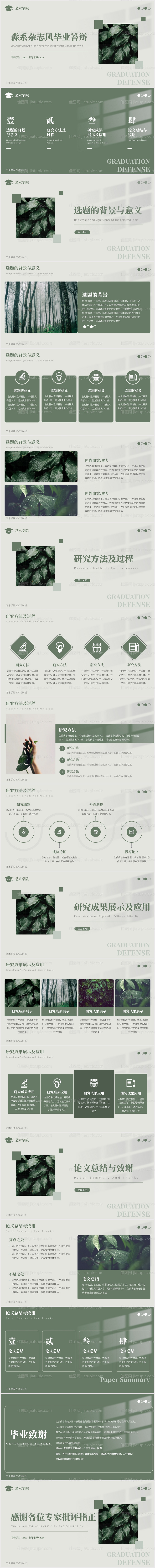绿色简约森系杂志风毕业答辩PPT-源文件