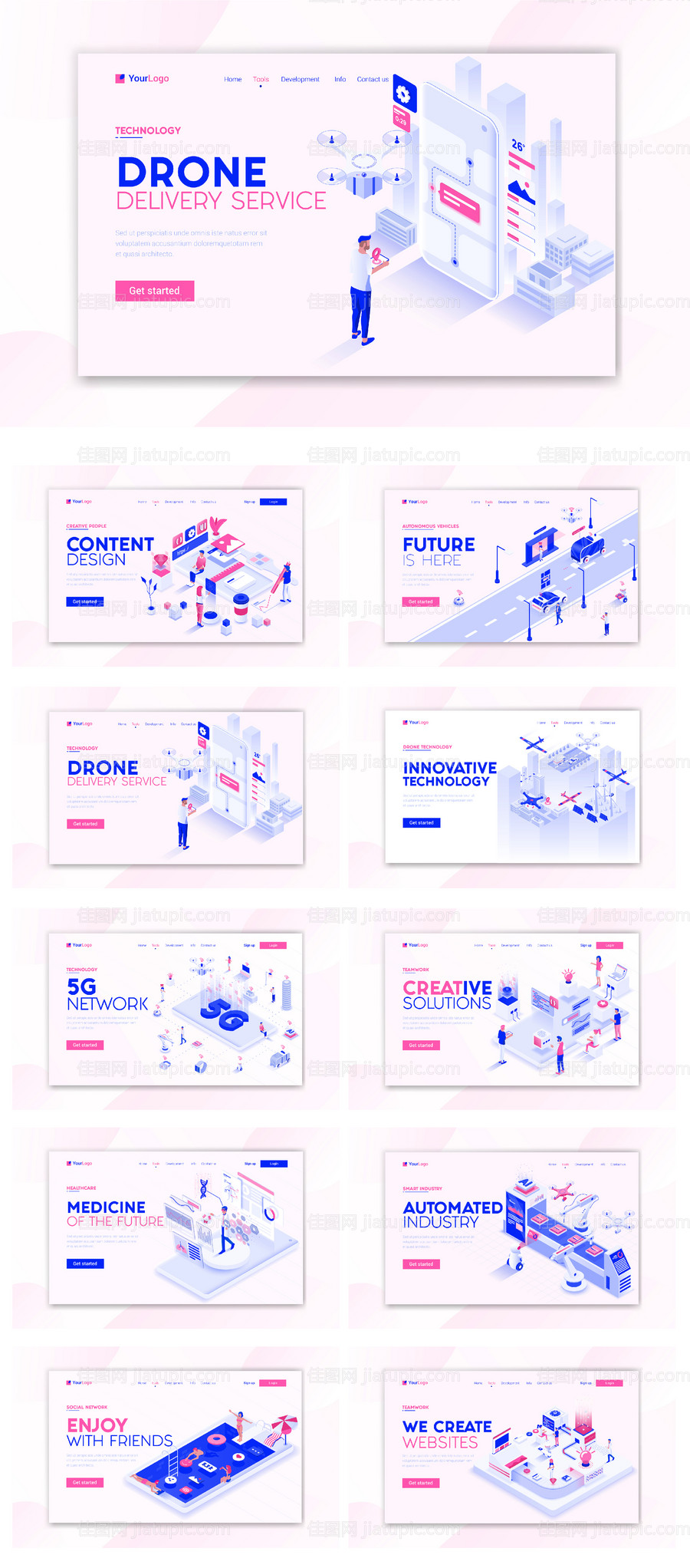 2.5D扁平化科技通信商务插画-源文件