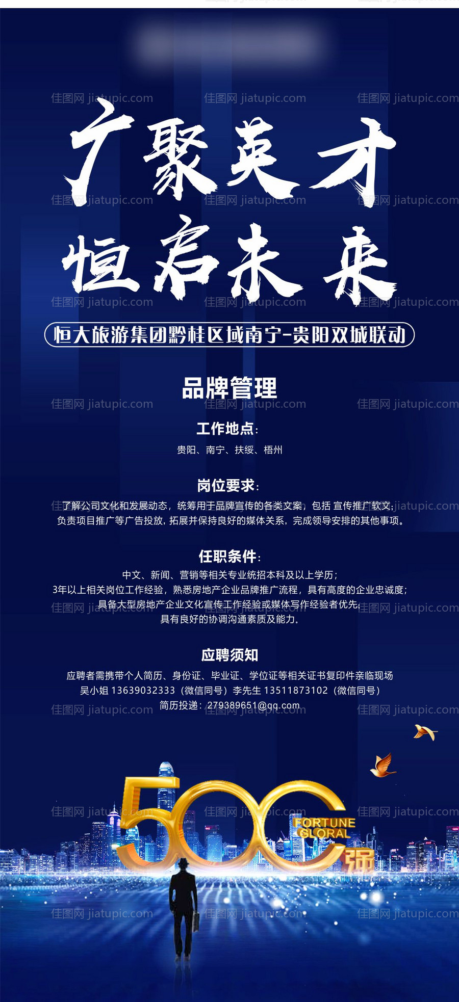 蓝色地产招聘海报-源文件