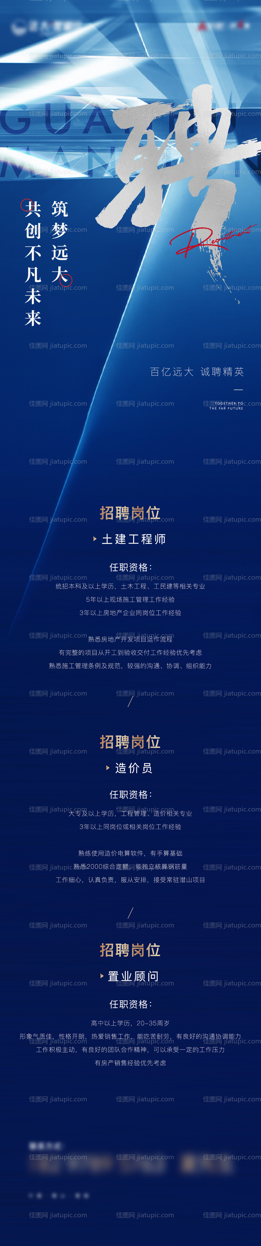 地产蓝色招聘长图海报-源文件