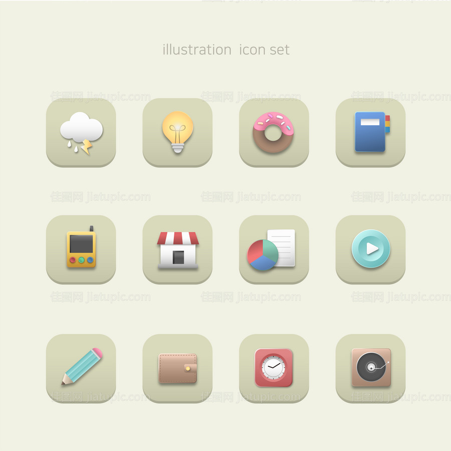 雷雨灯泡甜甜圈矢量图标设计-源文件