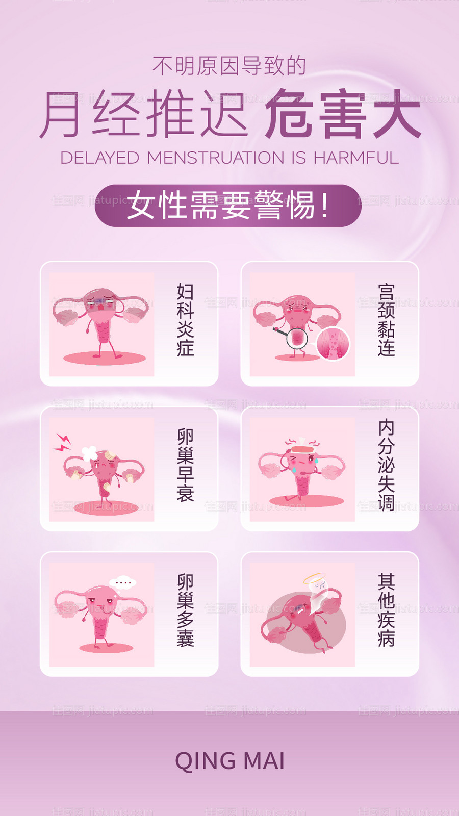 女性妇科生理月经推迟科普海报-源文件