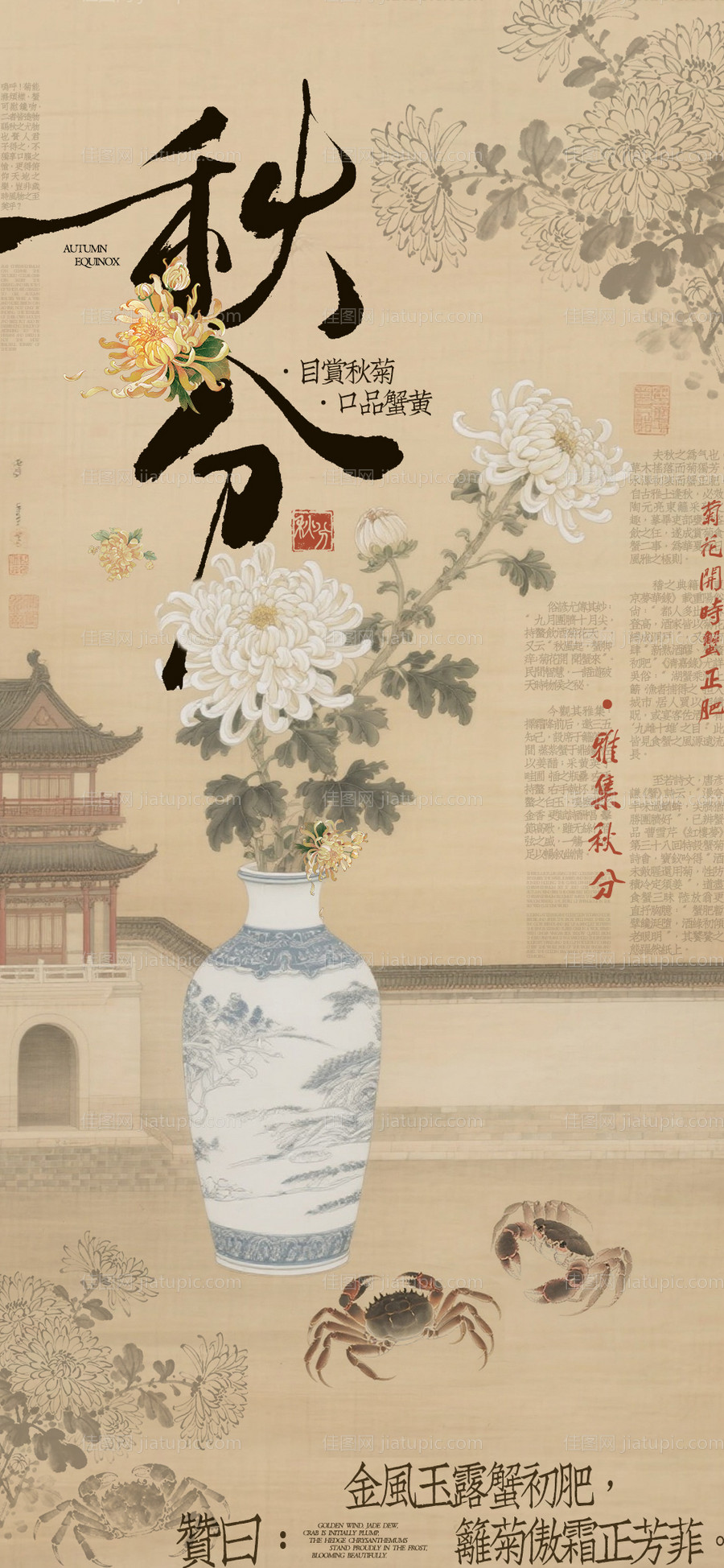 秋分赏菊品蟹节日节气海报-源文件