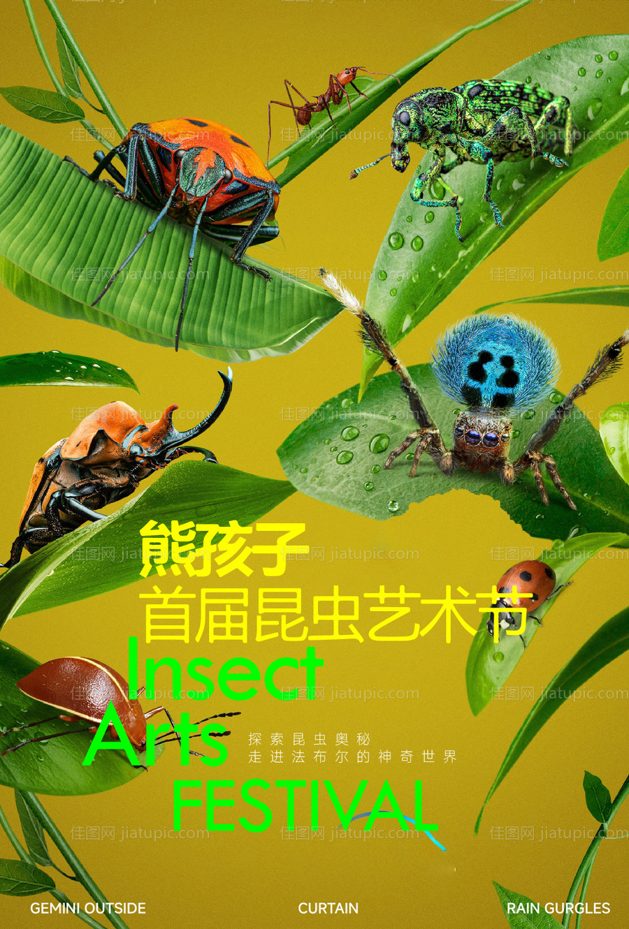 复古昆虫植物海报-源文件