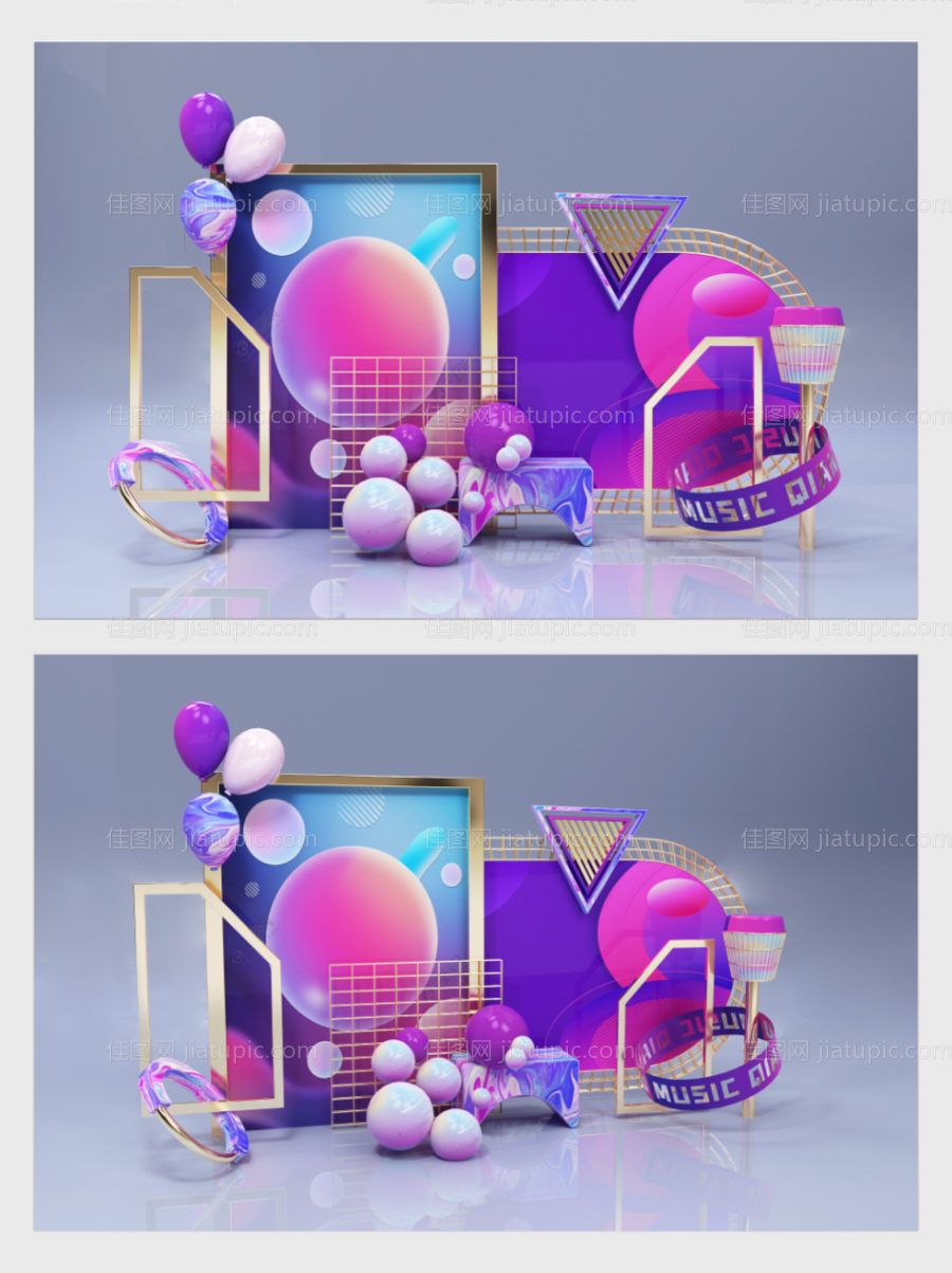 蓝紫渐变色音乐节美陈设计-源文件