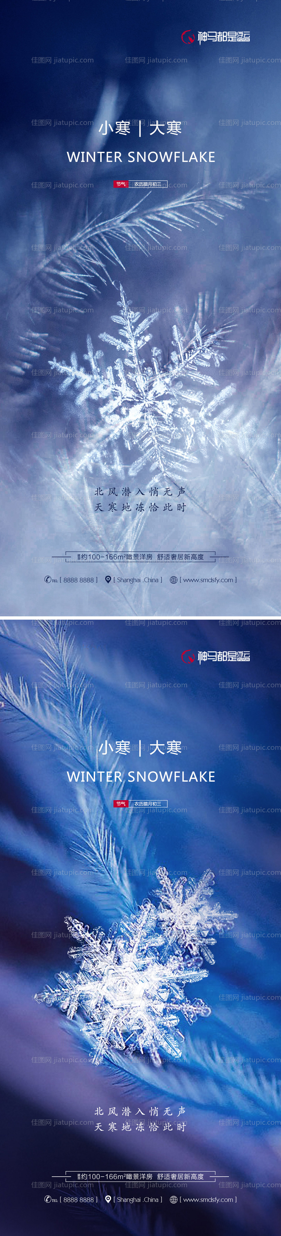 房地产小寒大寒节气雪花系列海报-源文件