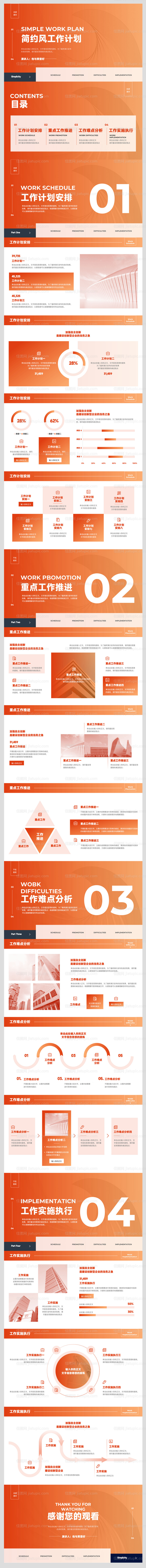 橙色简约风通用工作计划PPT模板-源文件