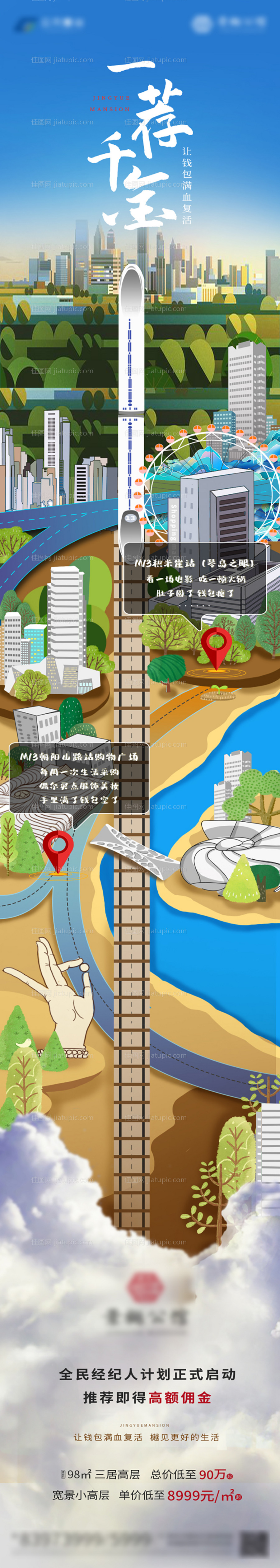 手绘插画地铁穿梭城市长图H5-源文件