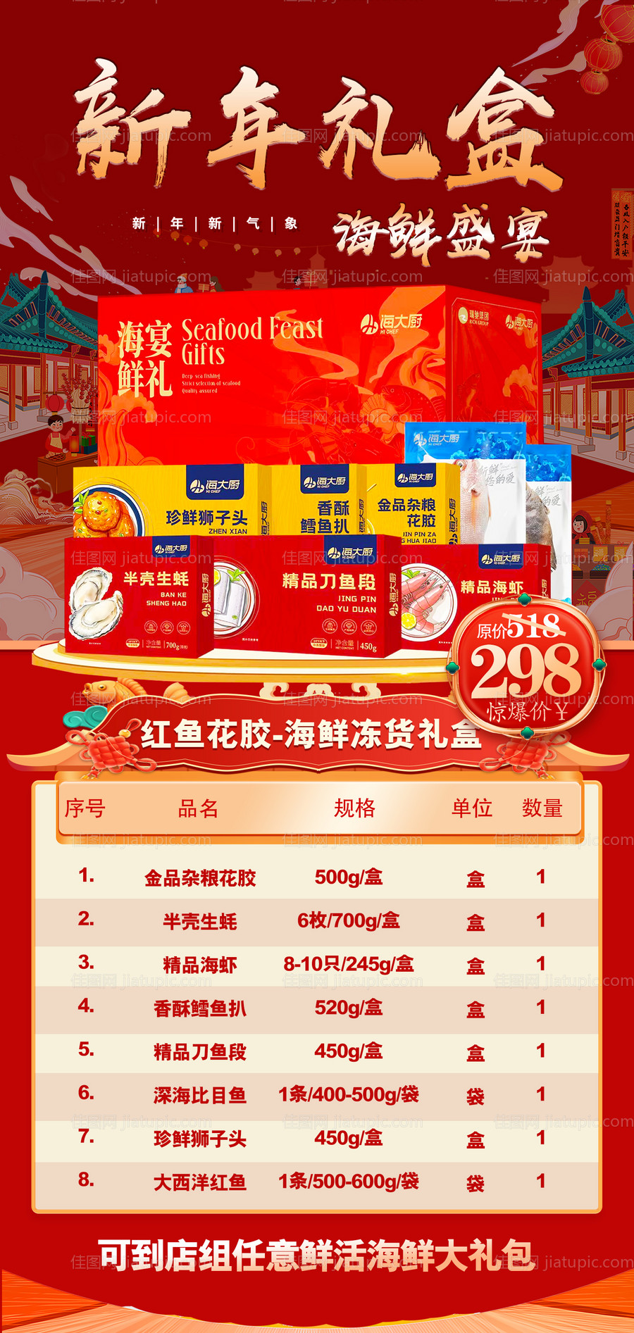 新年礼盒海鲜宣传海报-源文件