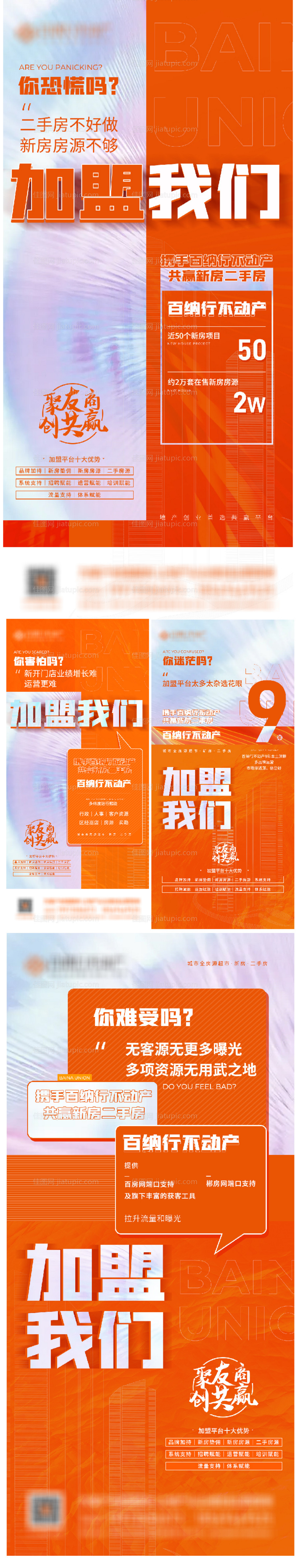 橙色加盟招聘大字报系列海报-源文件