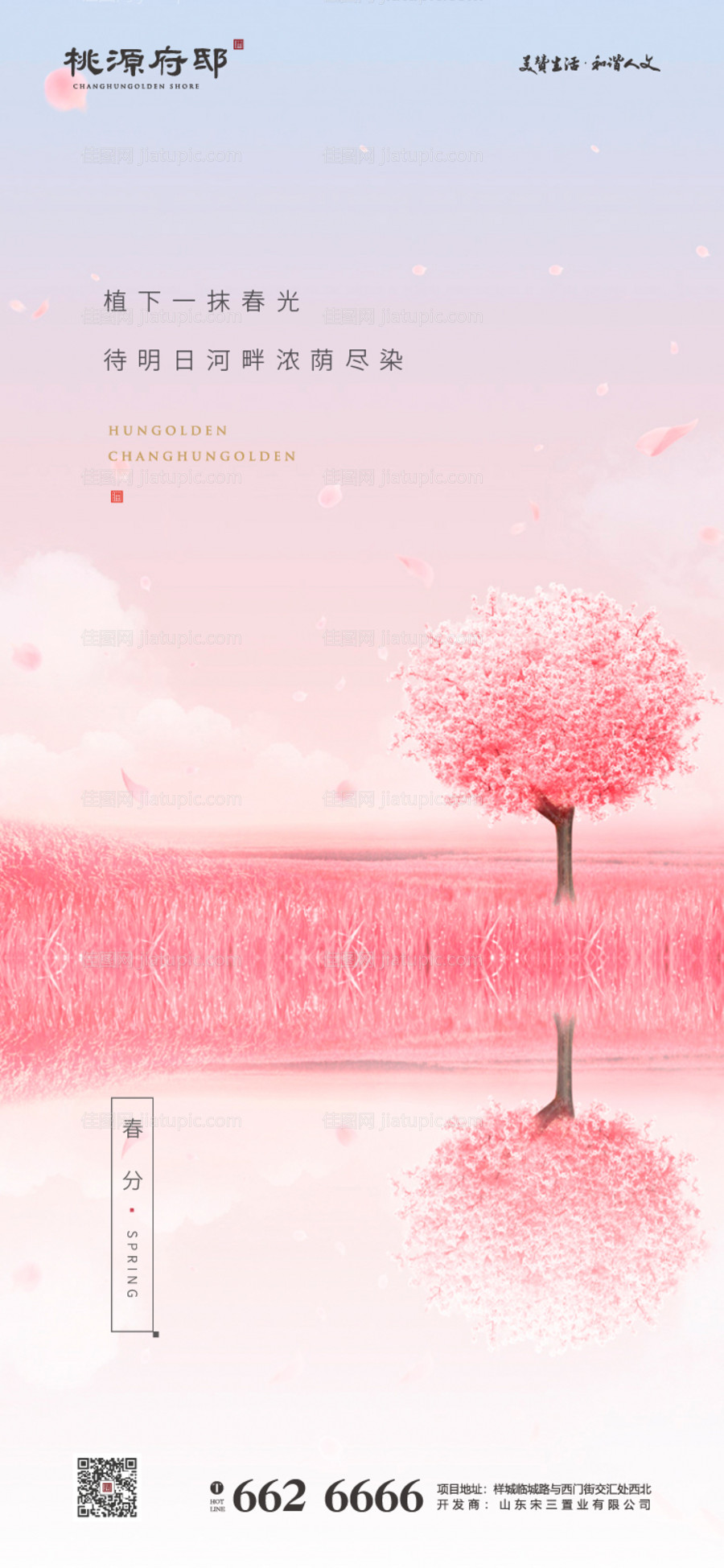 简洁大气粉色春分节气海报-源文件