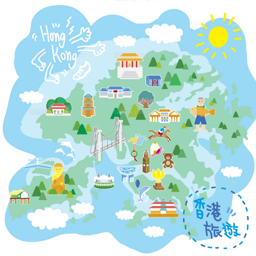 香港旅游地图插画-源文件