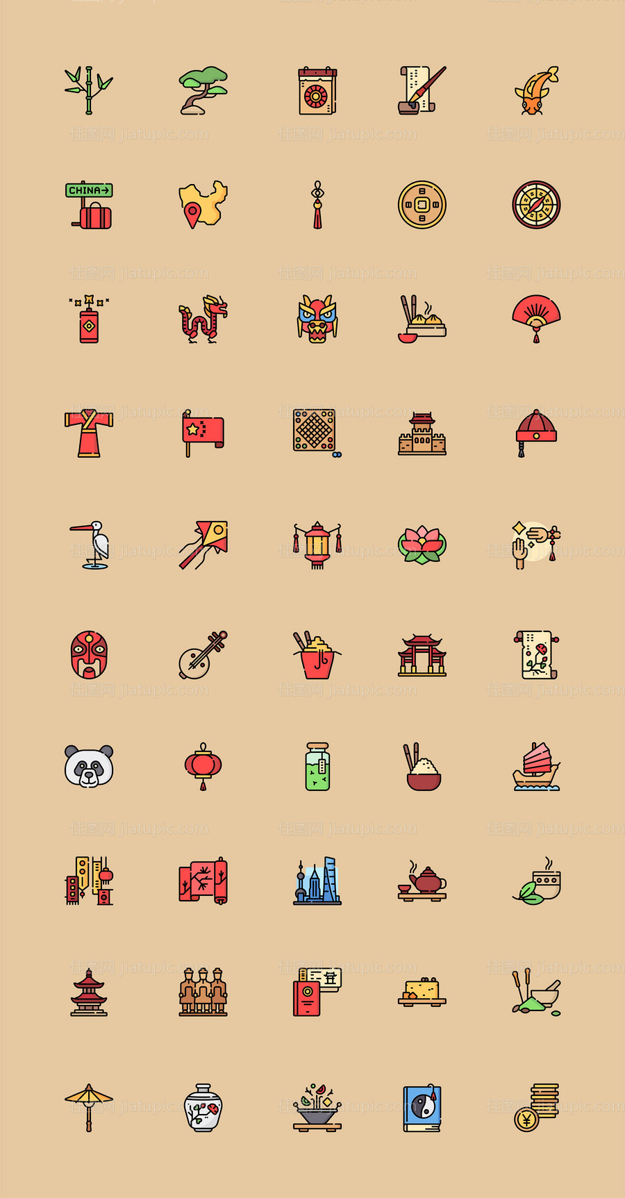 多彩中国元素图标icon-源文件