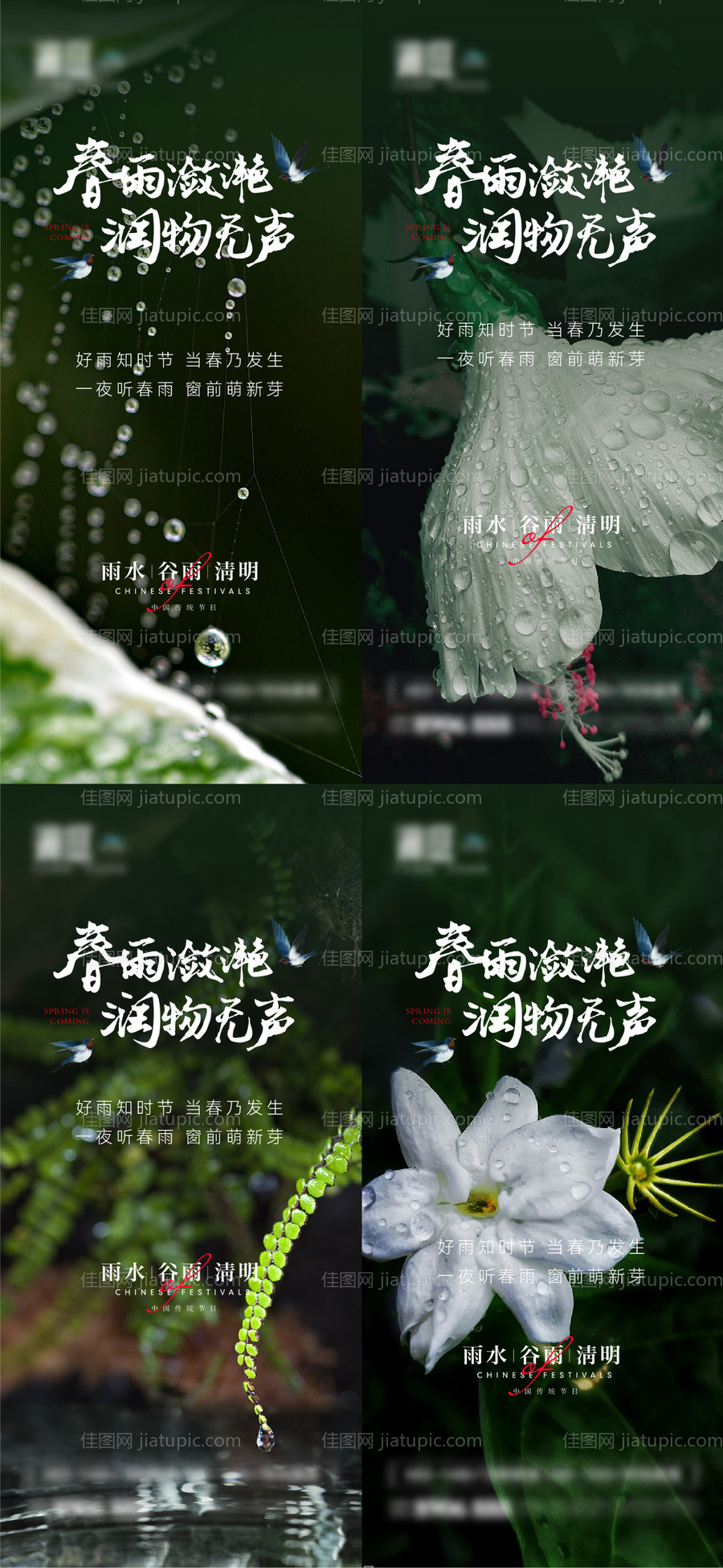 雨水谷雨清明系列海报-源文件