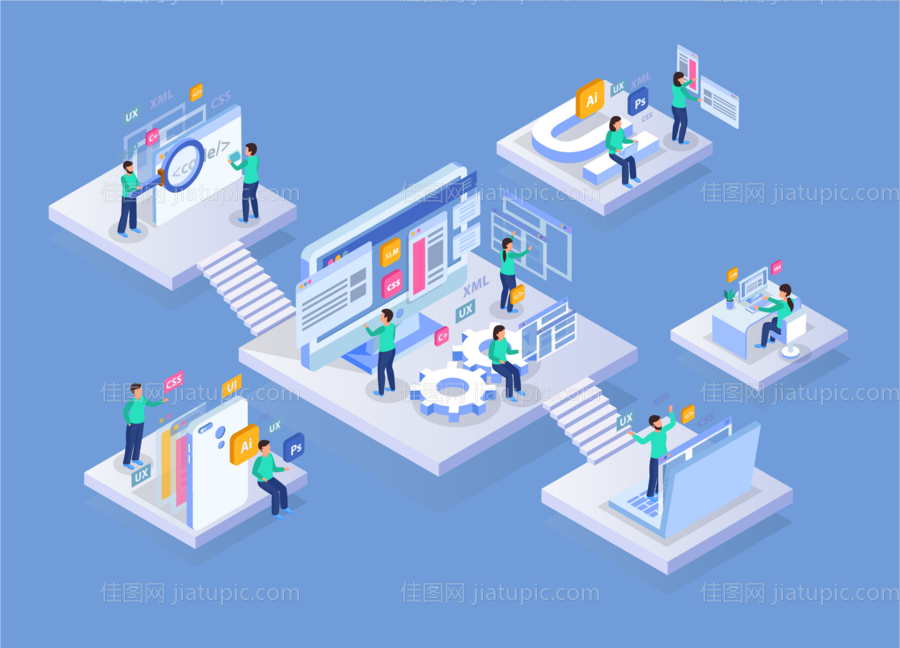 2.5d科技矢量插画ai智能蓝色4-源文件