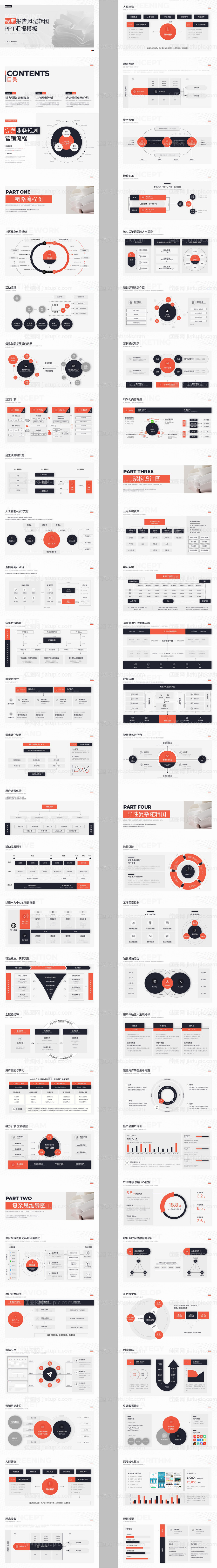 50页经典对称感报告风红黑配色PPT-源文件