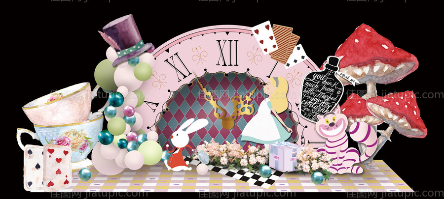 爱丽丝梦游仙境主题宝宝宴背景板-源文件