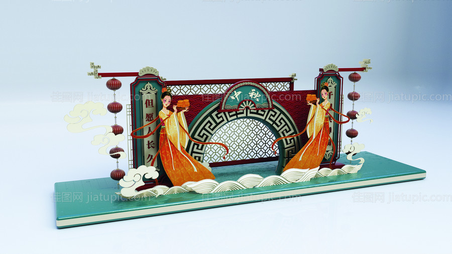 中秋节国潮风中式美陈设计-源文件