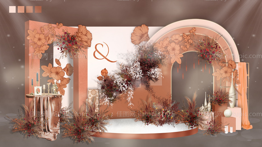 泰焦糖色秋色系小众婚礼留影区域效果图-源文件