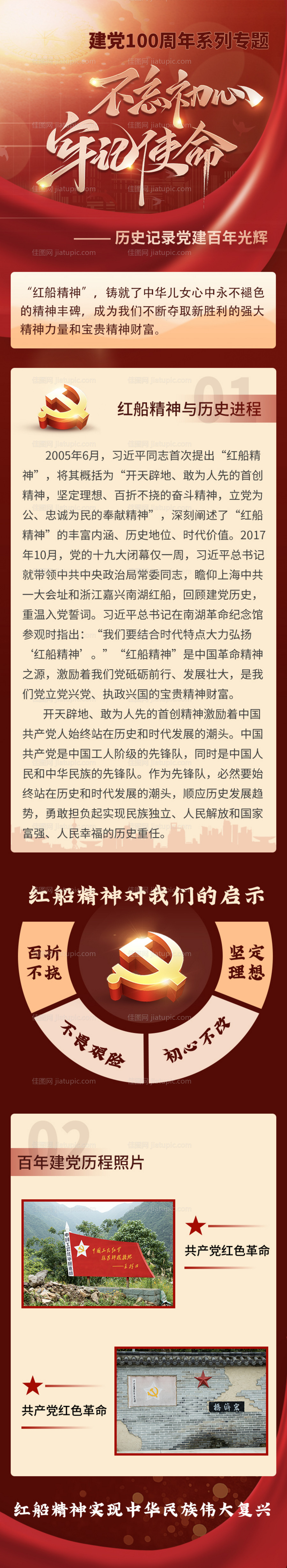 红色爱国建党百年历史记录长图-源文件