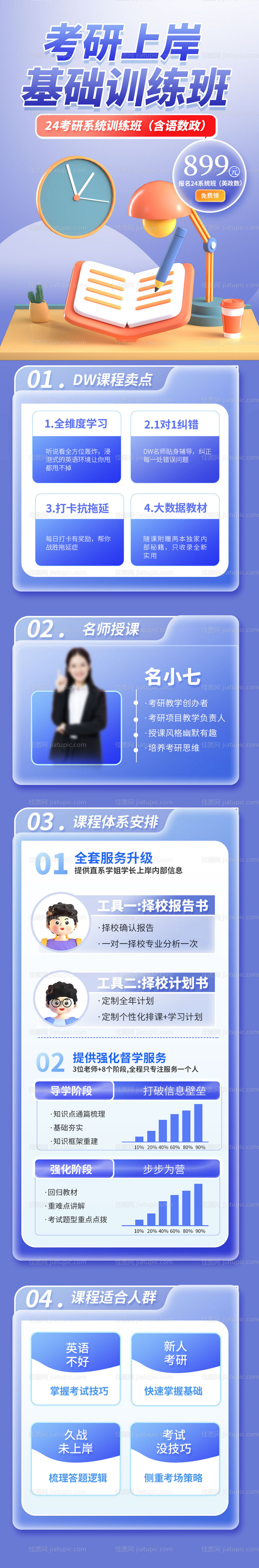 教育培训3D考研专业课课程长图-源文件