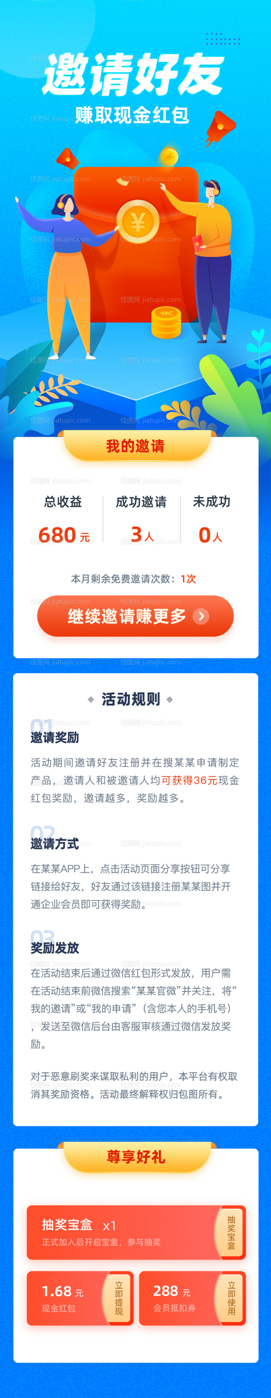 邀请好友赚取现金红包H5活动长图-源文件