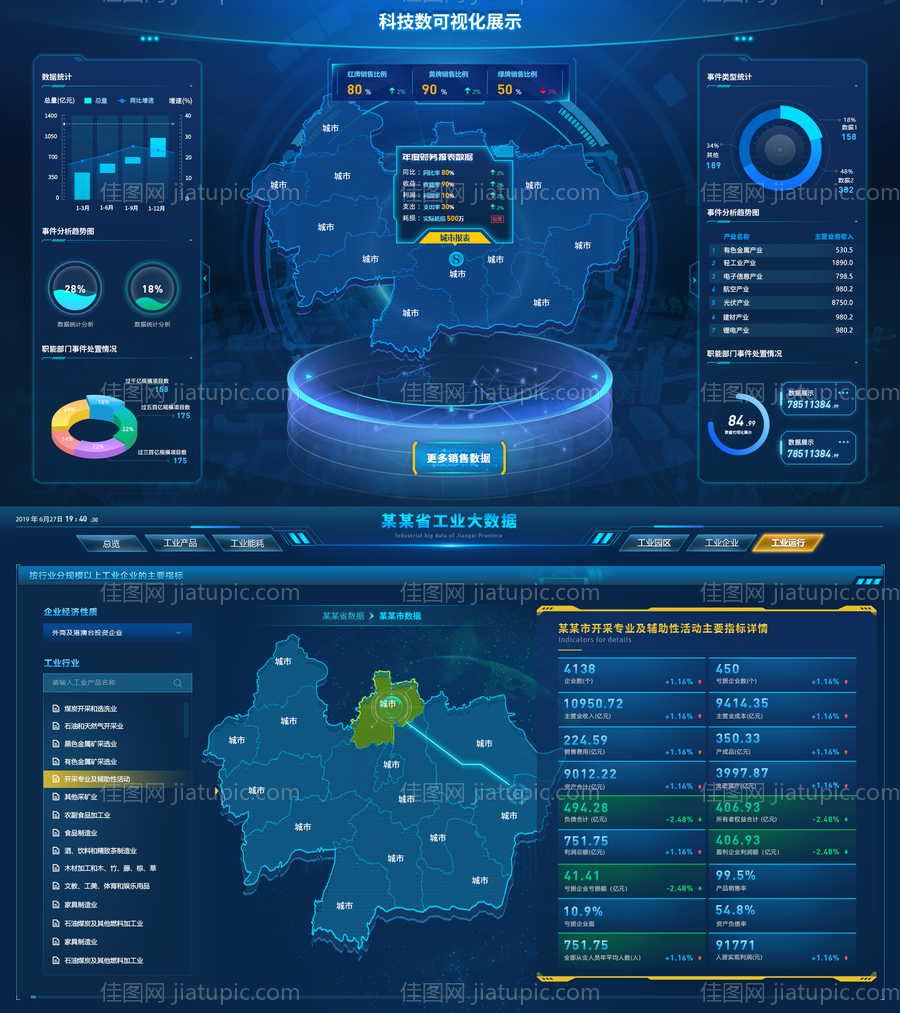 科技感数据可视化大屏智慧城市地图设计-源文件