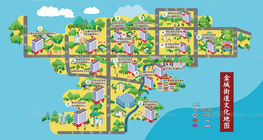 手绘卡通文化街道地图广告展板-源文件