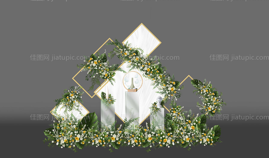 白色金属方形艺术美陈组景-源文件