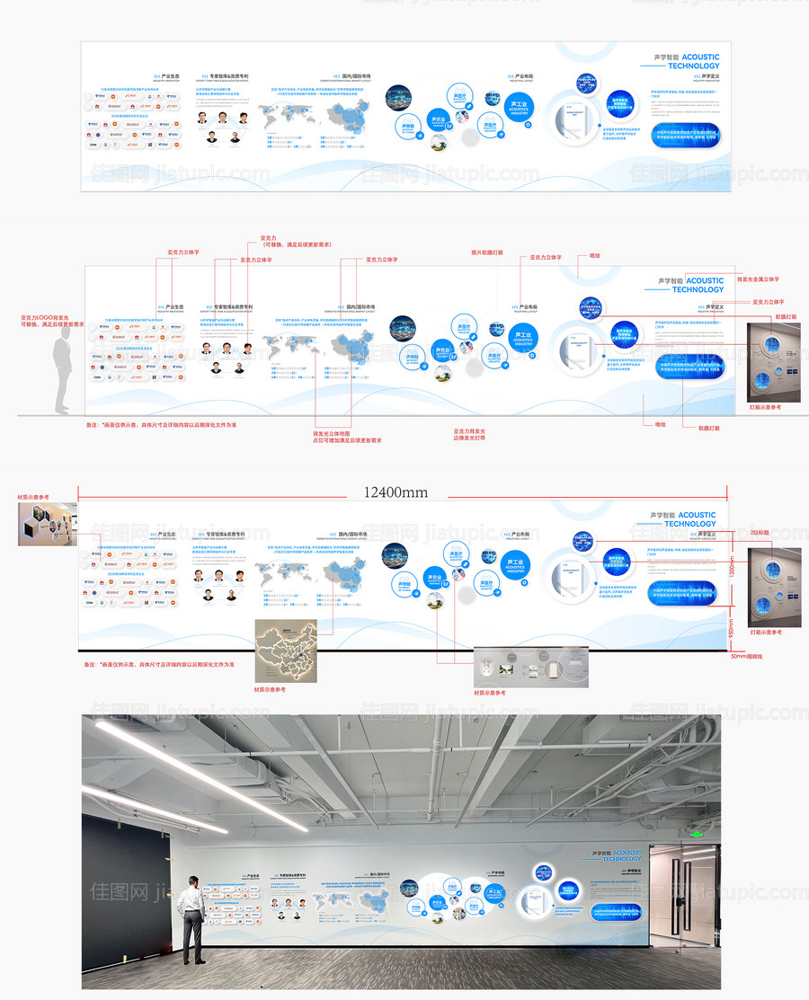 企业展厅科技感品牌文化墙(材质标注)-源文件