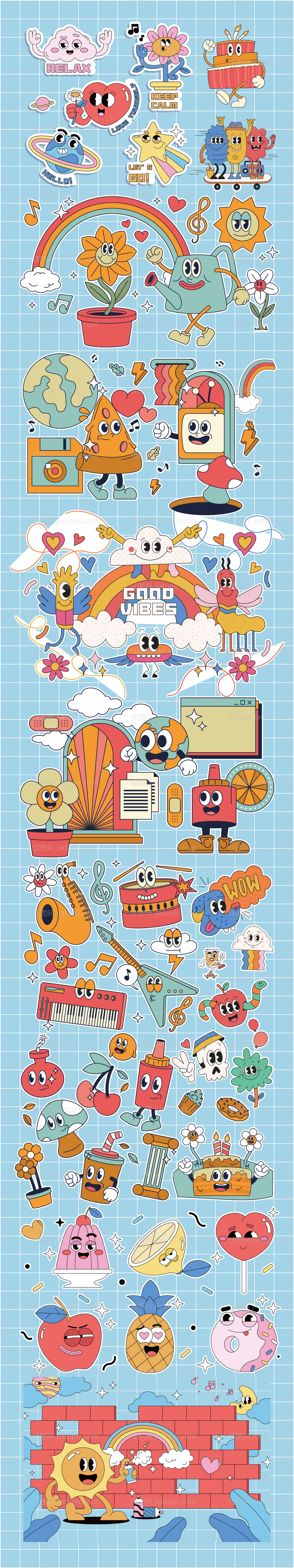 酸性潮流趣味复古贴纸icon图标 -源文件